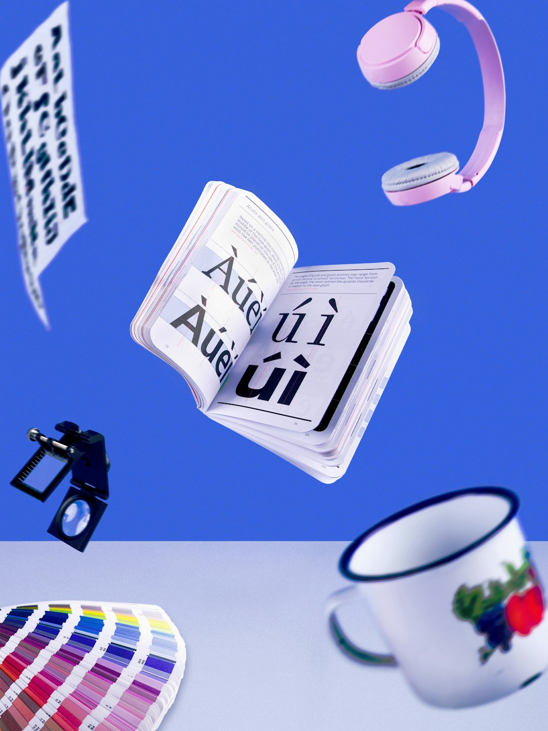 digital Levitating typography designer workspace